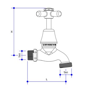 Austworld, monopoly tapware technical drawing, whitehall, hose tap anti vandal with jumper, chrome