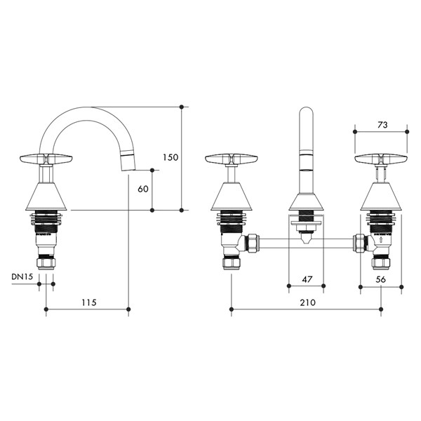 Austworld, monopoly tapware, technical drawings, PARK LANE BASIN SET, Chrome plated