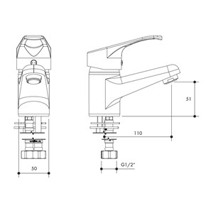 Austworld, monopoly tapware,	technical drawing OLD KENT BASIN MIXER FiXED , chrome plated