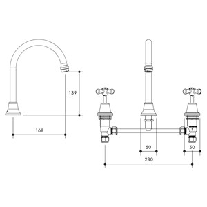 Austworld technical drawing, monopoly tapware, OLD KENT HOB SINK SET Chrome plated