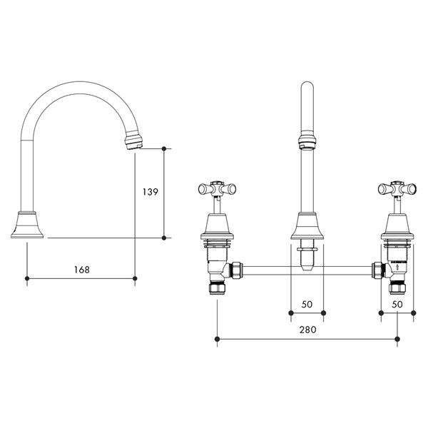 Austworld technical drawing, monopoly tapware, OLD KENT HOB SINK SET Chrome plated