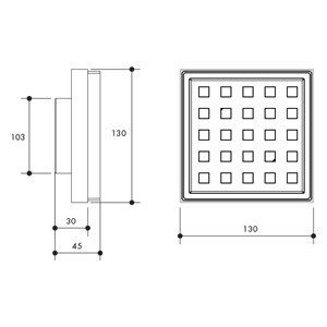 Austworld, monopoly tapware,	technical drawing
floor grate, DESIGNER FLOOR GRATE SQUARE, matt black