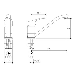 Austworld, technical drawings, monopoly tapware, OLD KENT SINK MIXER SWIVEL , chrome plated