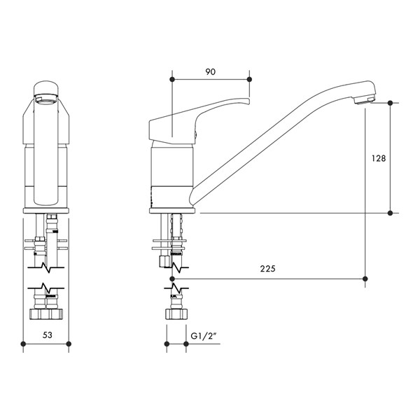 Austworld, technical drawings, monopoly tapware, OLD KENT SINK MIXER SWIVEL , chrome plated