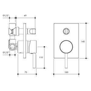 Austworld, monopoly tapware technical drawing, pino shower mixer diverter, chrome