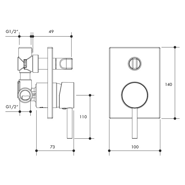 Austworld, monopoly tapware technical drawing, pino shower mixer diverter, chrome