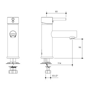 Austworld, monopoly tapware tachnical drawing, pino basin mixer, chrome