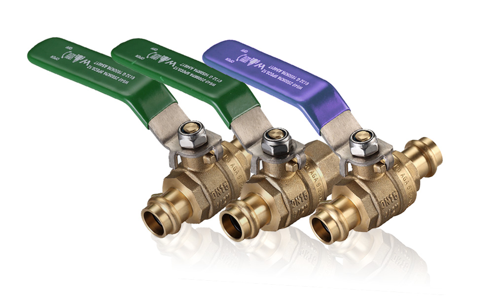 Austworld range of brass press-fit ball valves including recycled water handle options